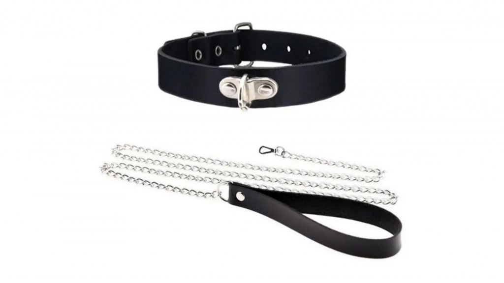 Collar Cuero 4cm c/Cadena