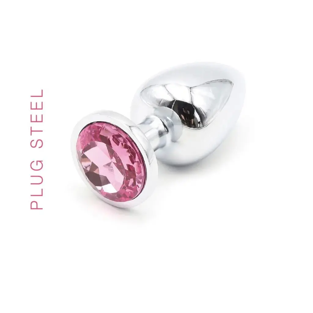 Plug Steel Large - Plateado con strass Rosa