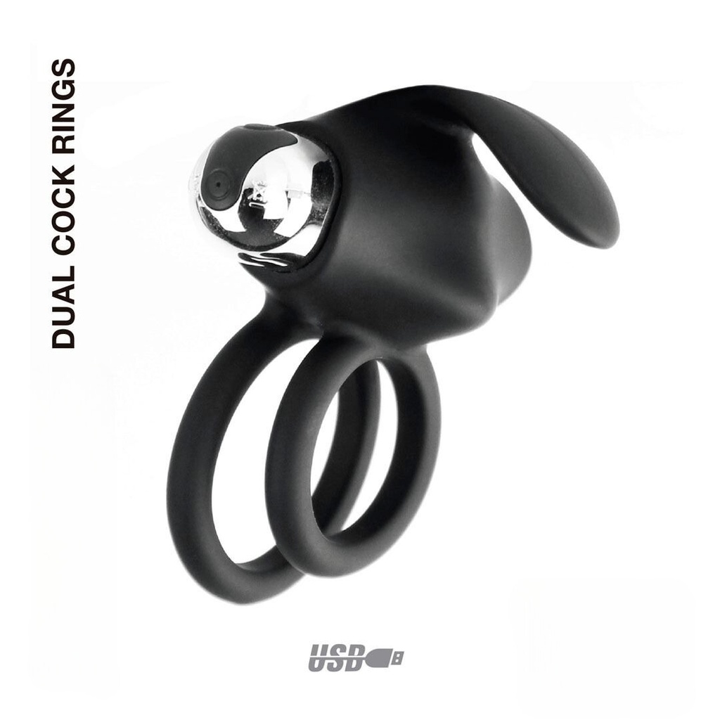 [ST-LY62A02-010] Anillo Vibrador Doble Recargable - Negro