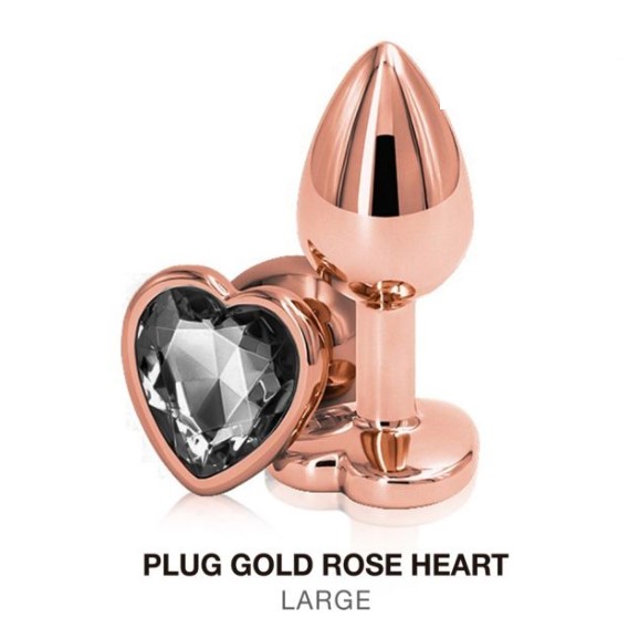 [ST-M003-L-ROSE] Plug Anal Oro Rosa con Corazon Negro - L