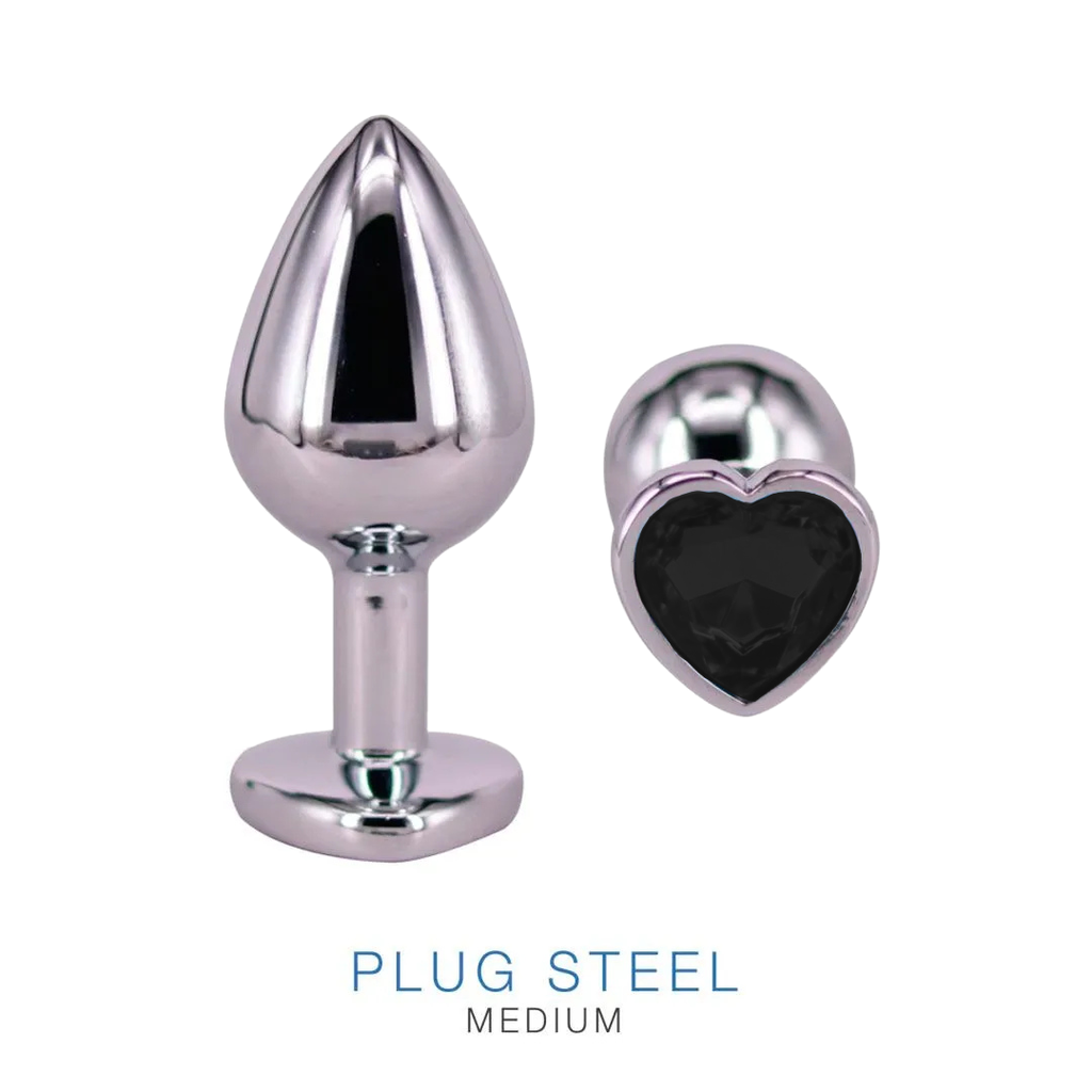 [ST-PLM107-BLACK] Plug Metal Corazon Black Medium
