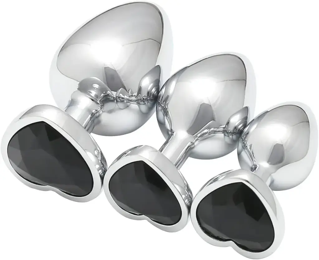 Jewelled Secret Heart Butt Plug Silver-Small Black