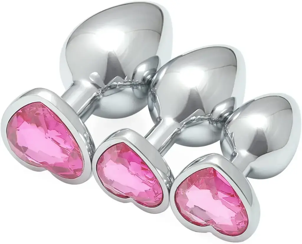 Jewelled Secret Heart Butt Plug Silver-Medium Pink