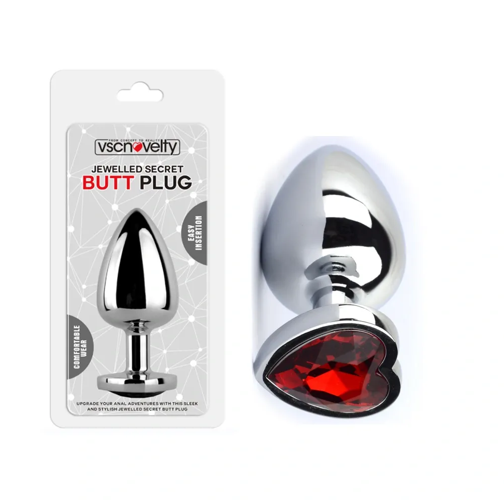 [VN-420008-Red] Jewelled Secret Heart Butt Plug Silver-Medium Red