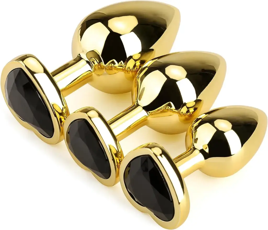 [VN-420010-BLACK] Jewelled Secret Heart Butt Plug Gold-Small Black