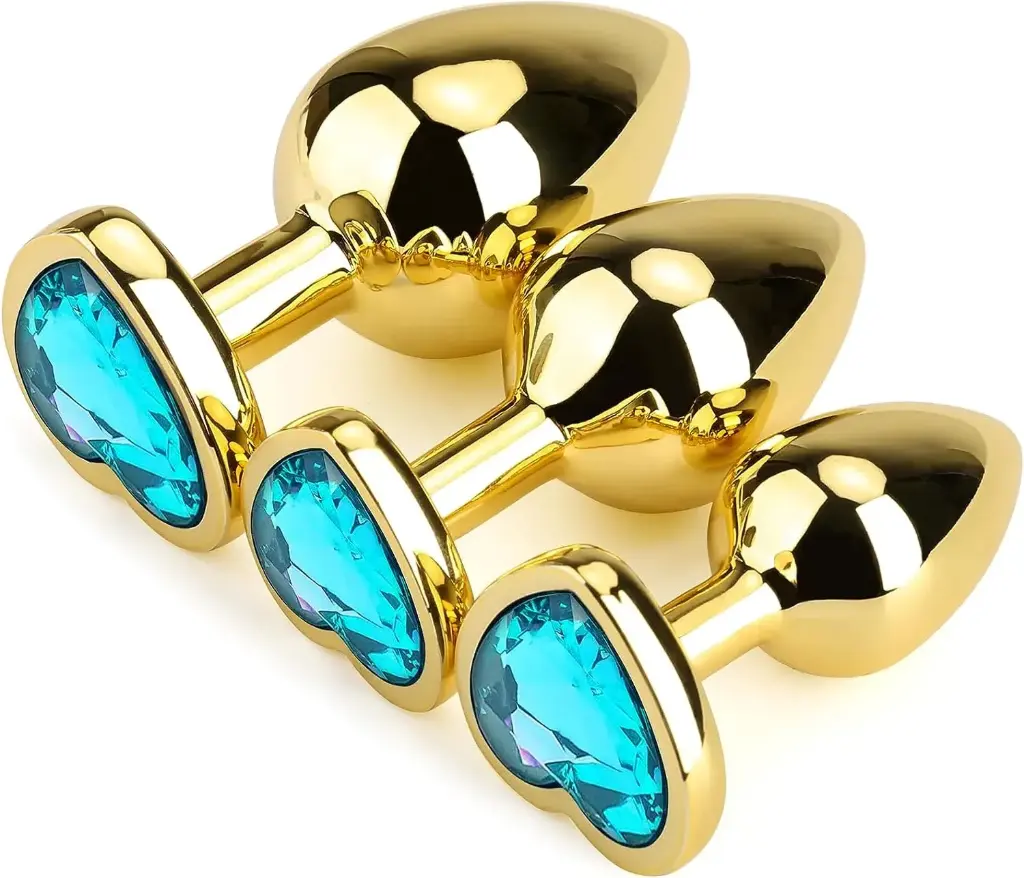 Plug Anal Dorado de Corazon Azul - S