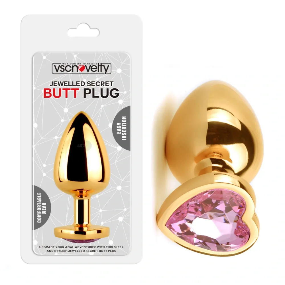 Plug Anal Dorado de Corazon Rosa - S