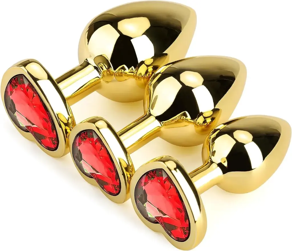 [VN-420010-RED] Plug Anal Dorado de Corazon Rojo - S