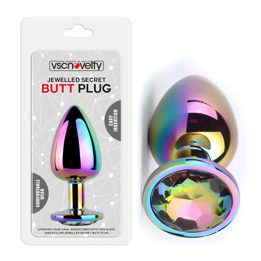 Jewelled Secret Butt Plug Rainbow -Medium