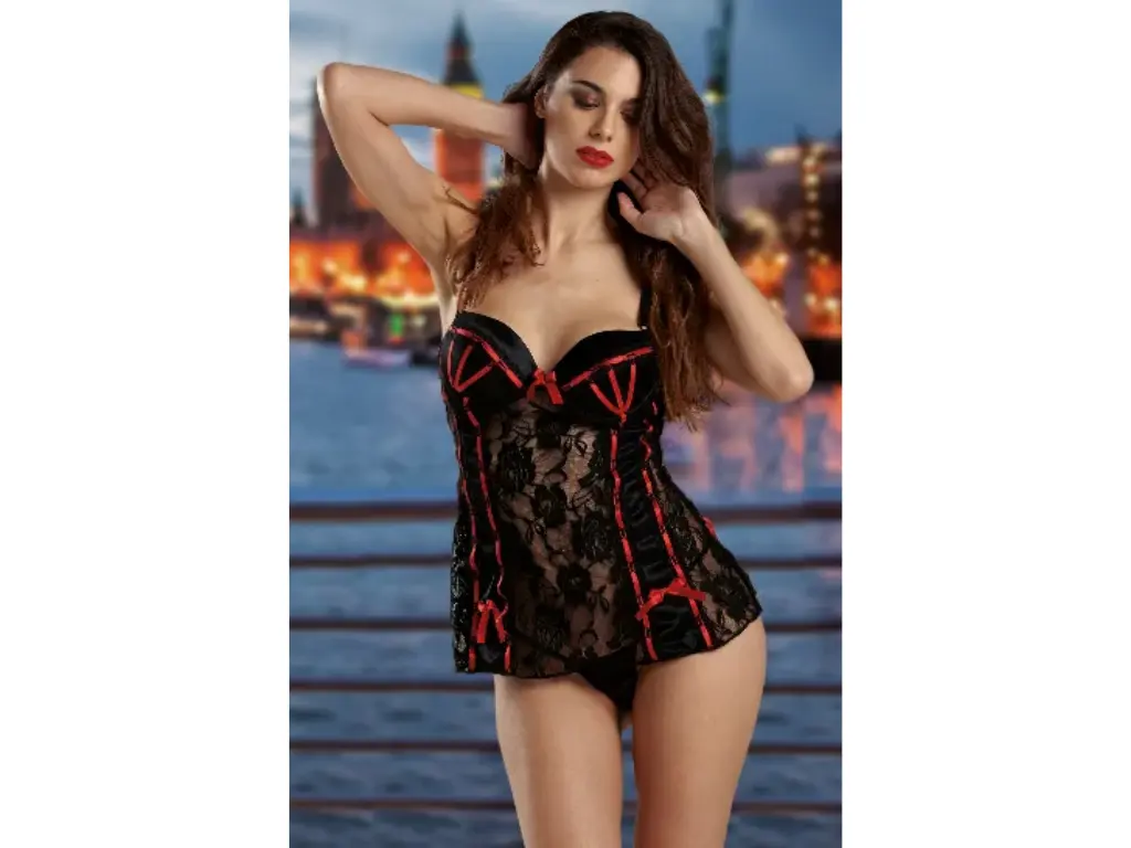 [CL6129100FUC] Baby Doll Combinado Encaje c/Taza Soft (Fucsia, 100)