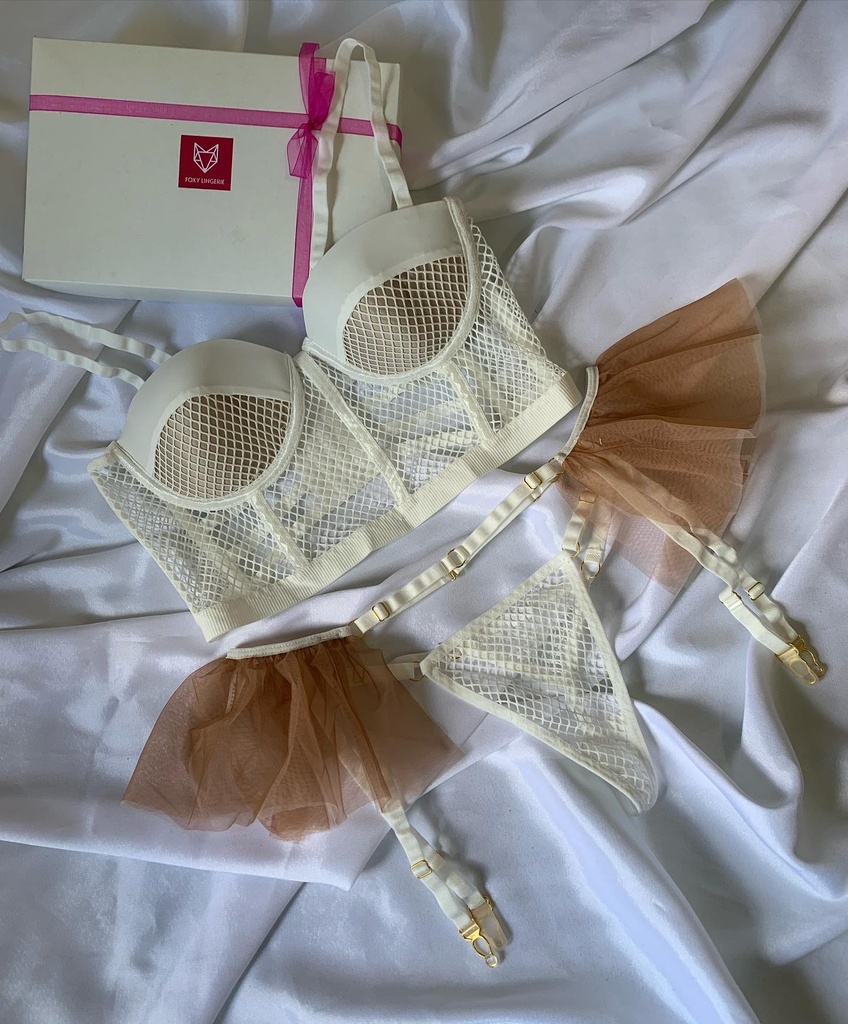 [DL88028TMBLA] Naty - Conjunto Tul portaligas Corset y Less (Blanco, TM)