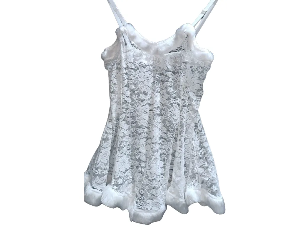 [CL6221T3BLA] Baby Doll Vestido Encaje con Piel (TL)