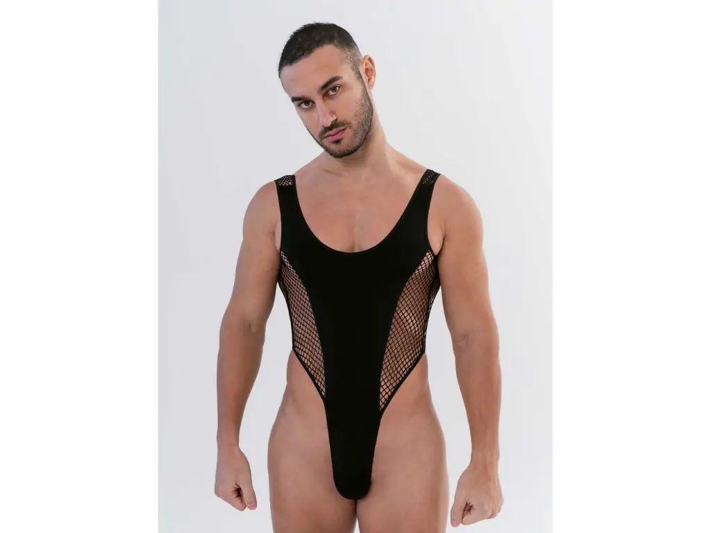 [MA1821RJO] Body Masculino Cavado de microfibra y red (Rojo)