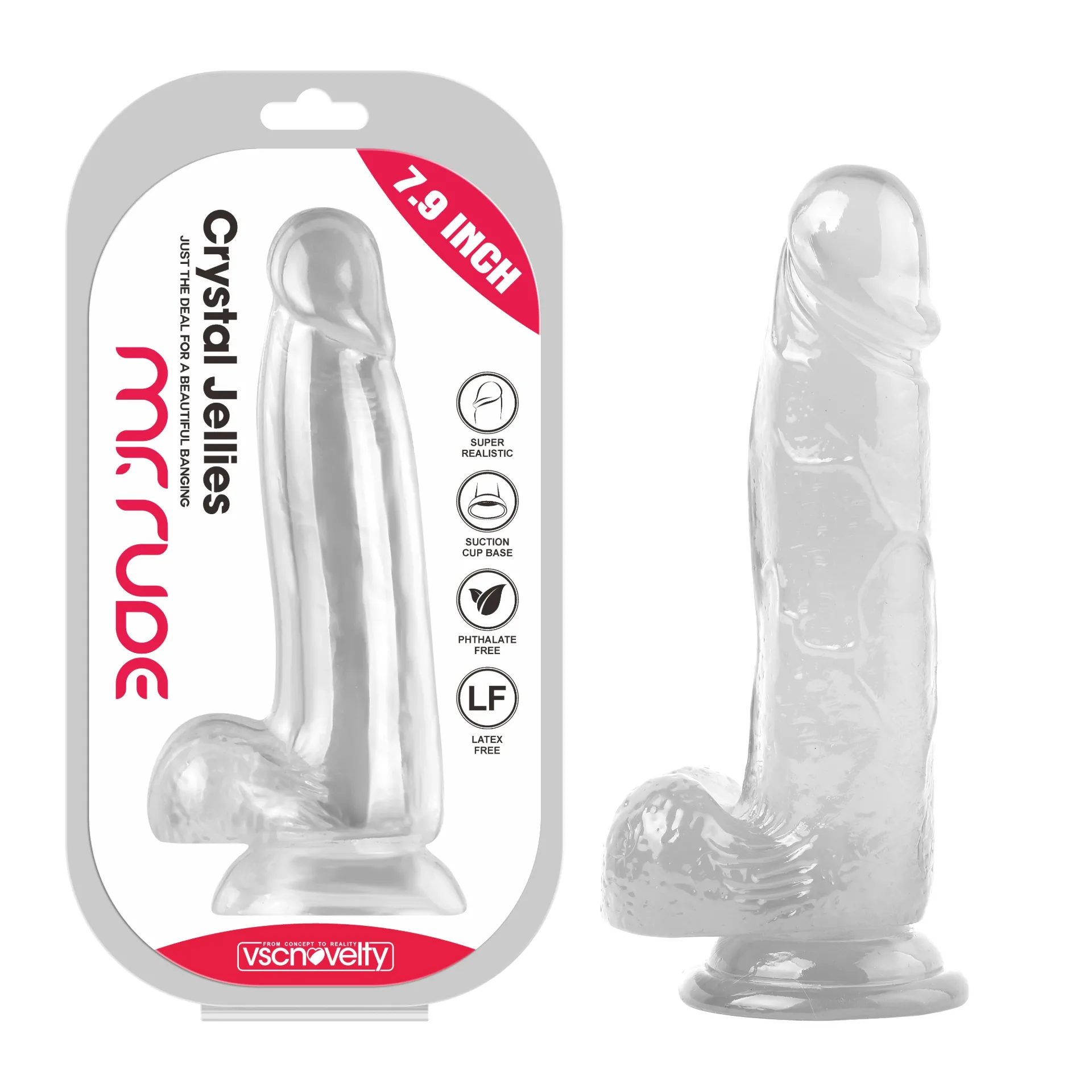 7,9" Sr. Rude - Consolador realista Crystal Jellie transparente