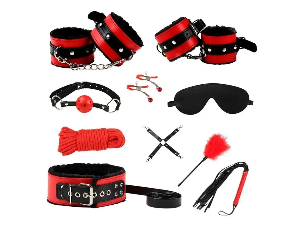 [TZ-1006] Kit BDSM 10 Piezas Negro con Rojo