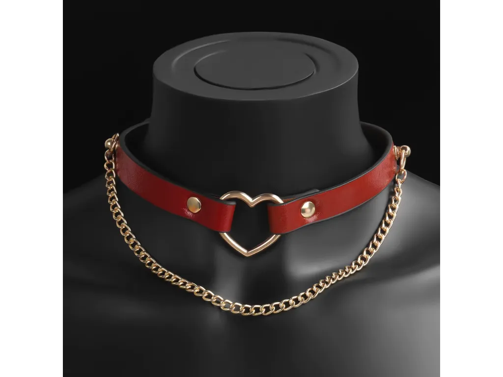 Collar de Cuero Bordo con Cadena Dorada