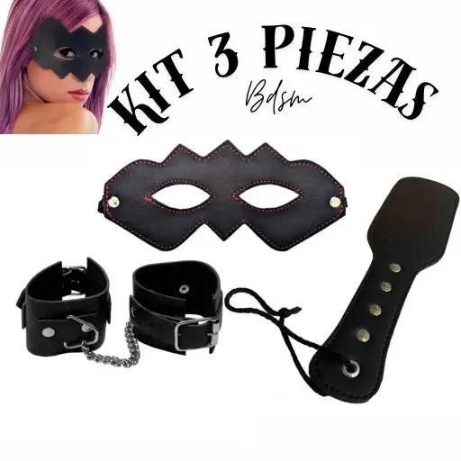 [KS-32752] Kit 3 Piezas esposas, antifaz, palmeta