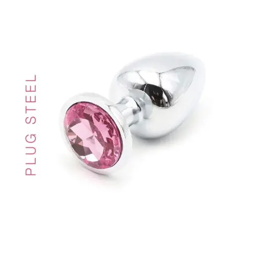 [ST-362000033PINK] Plug Steel Large - Plateado con strass Rosa