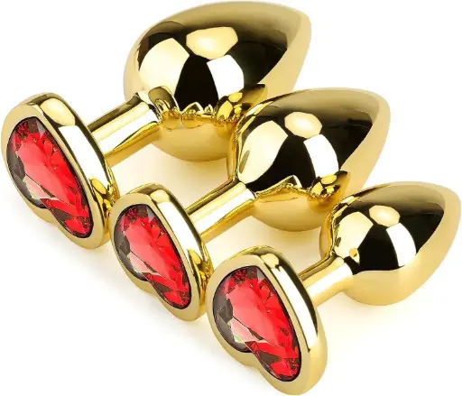 [VN-420010-RED] Plug Anal Dorado de Corazon Rojo - S
